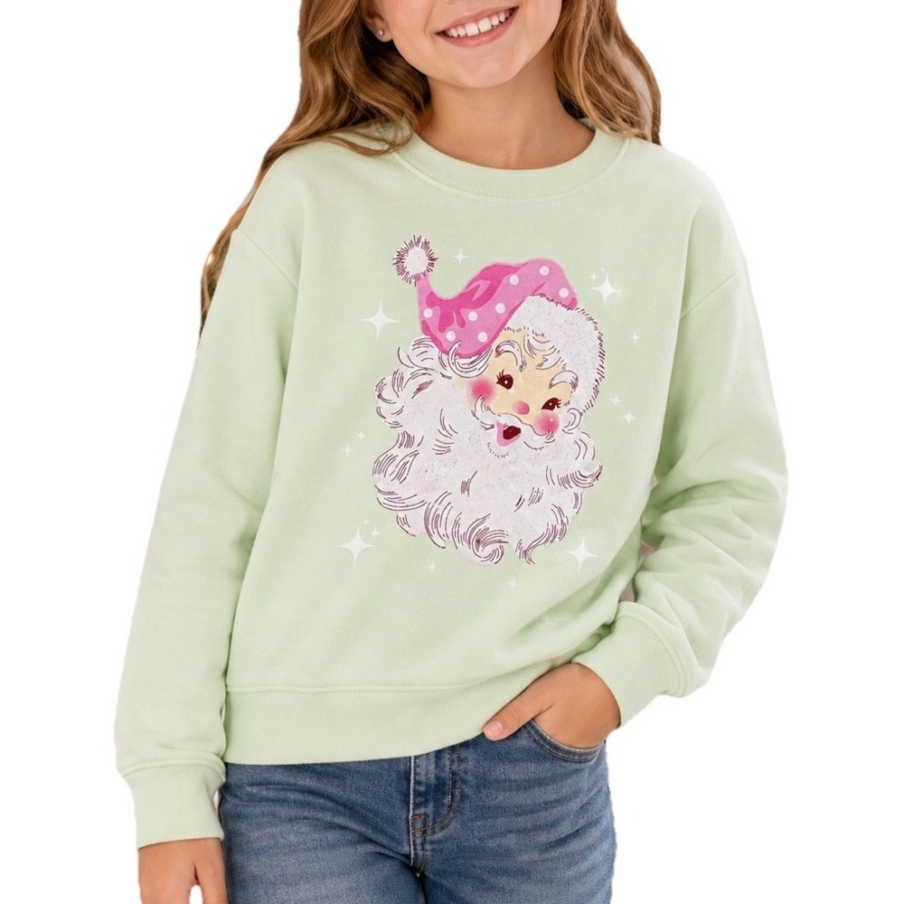 Violet Skye Girls Size S Mint Green Pink Santa Fleece Sweatshirt NWT Holiday